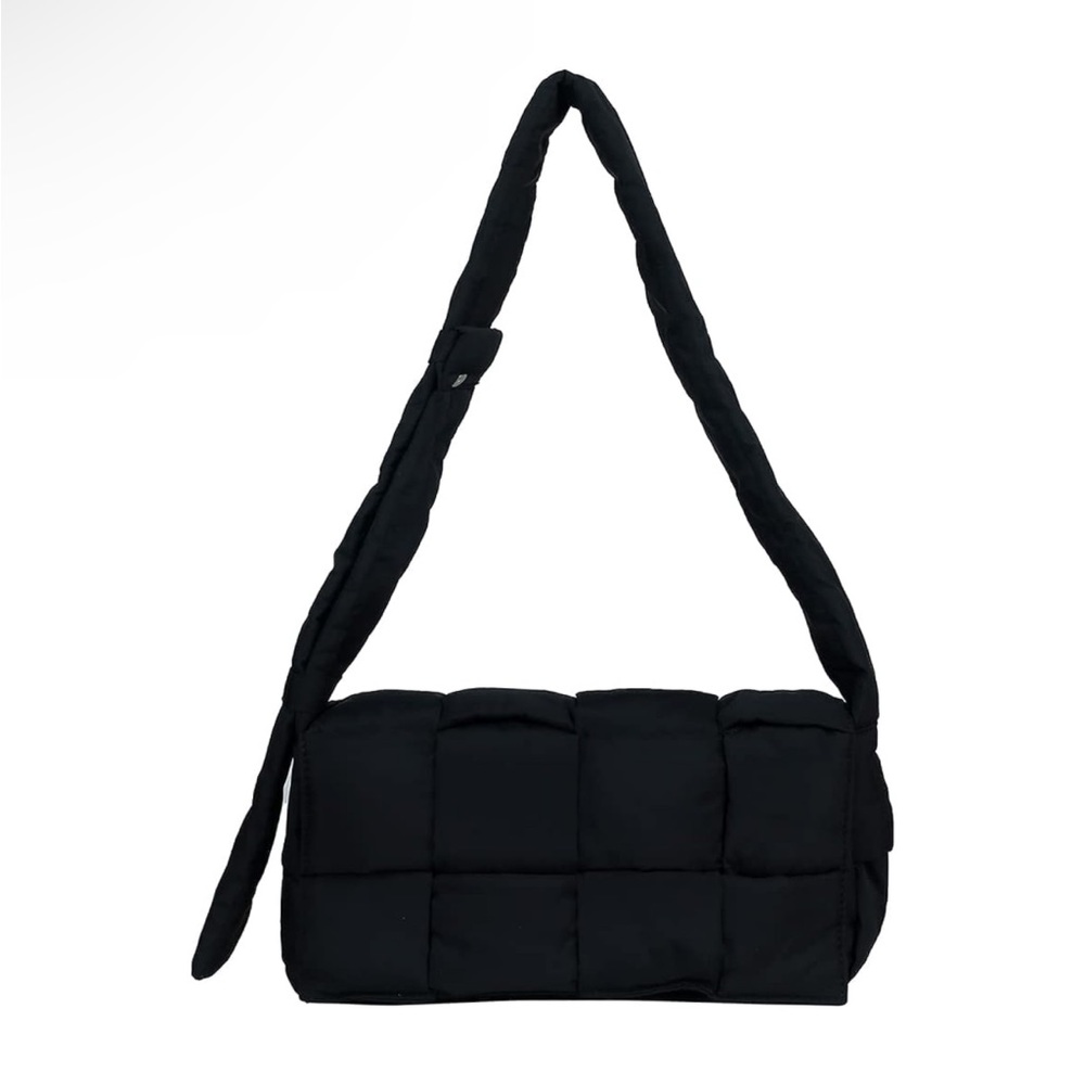 Cotton Padded Shoulder Bag Stuffing Down Crossbody Purse, Black